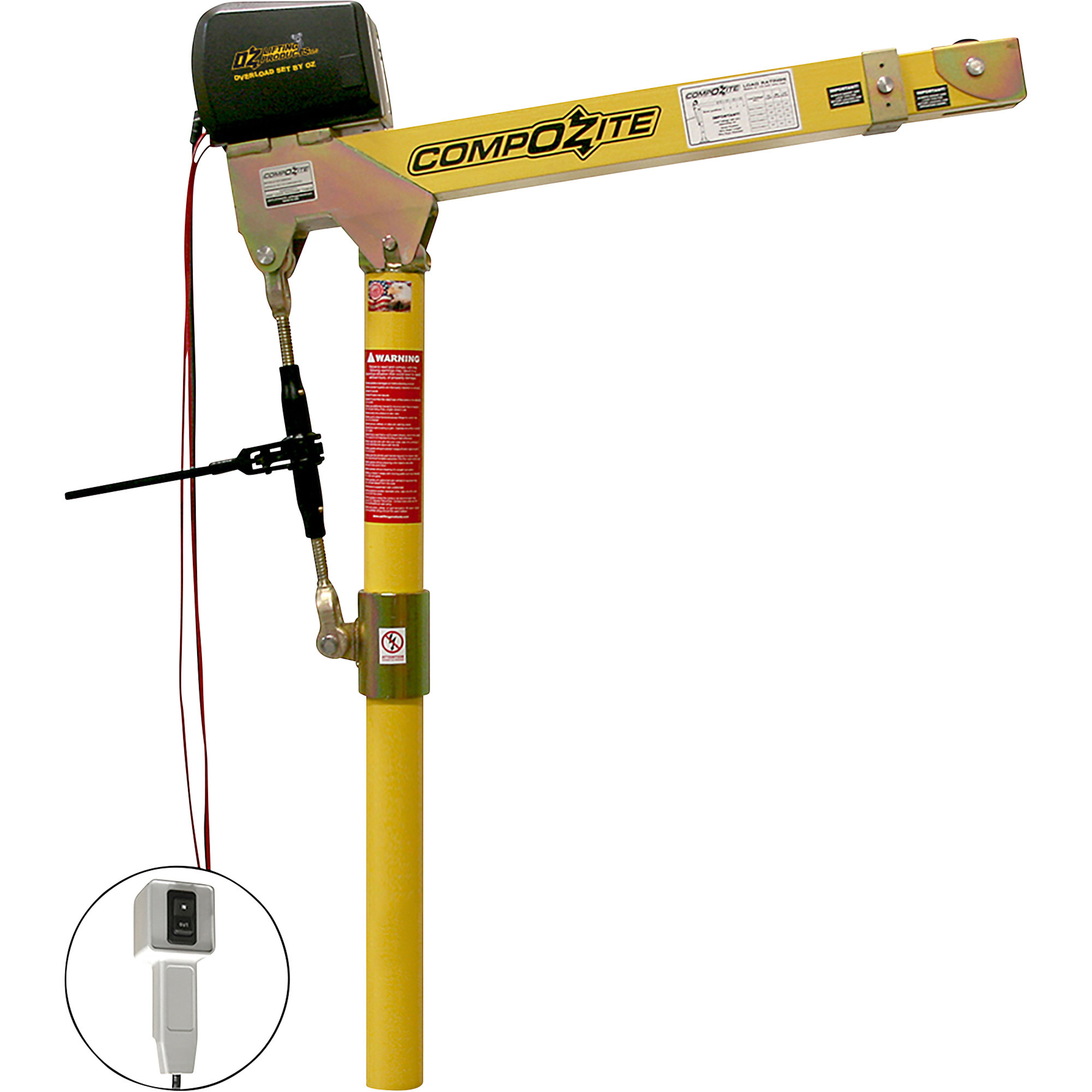 OZ Lifting Products CompOZite Davit Crane with 12V DC Winch, 1200-Lb. Capacity, 95in. Height, Model# OZ1200DAV-DCW